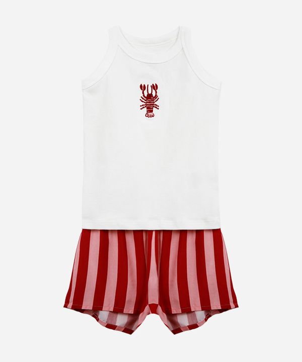 pijama infantil mini me lagosta com bolsa vermelho 8