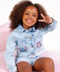 jaqueta jeans infantil stitch e angel azul 6
