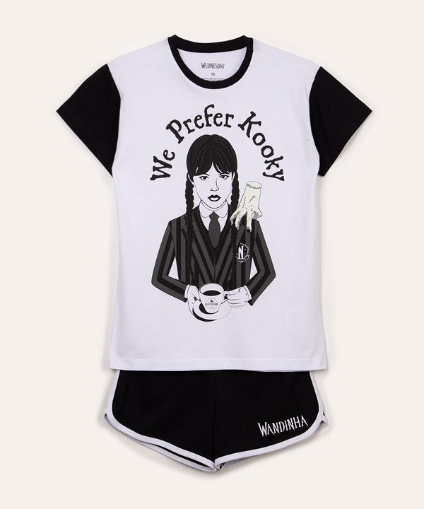 pijama juvenil de algodão wandinha branco 16