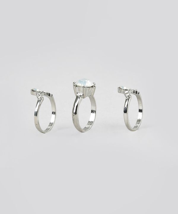Kit de 3 Anéis com Strass Prateado G