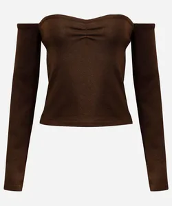 cropped de tricot juvenil ombro a ombro marrom 16