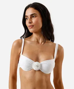 biquíni top meia taça feminino franzido com flor off white P