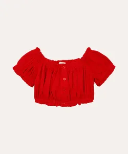cropped infantil de algodão manga bufante vermelho 4