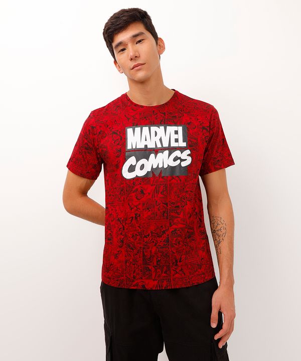 Camiseta Masculina Marvel Manga Curta Gola Careca Vermelha M