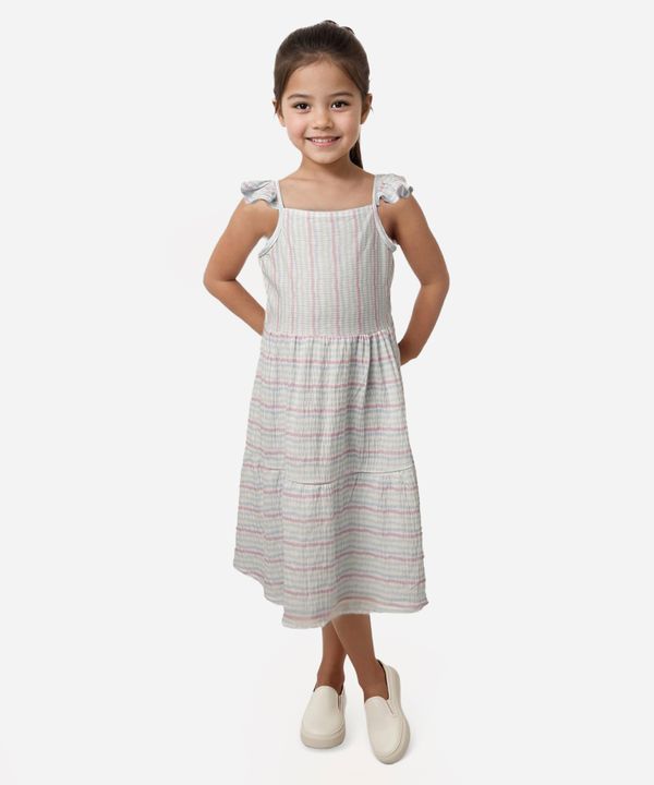 vestido midi infantil com babado listrado off white 2
