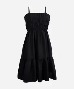 vestido curto alça fina juvenil com linho e recorte preto 10