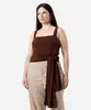 blusa feminina decote quadrado com amarração plus size marrom GG3
