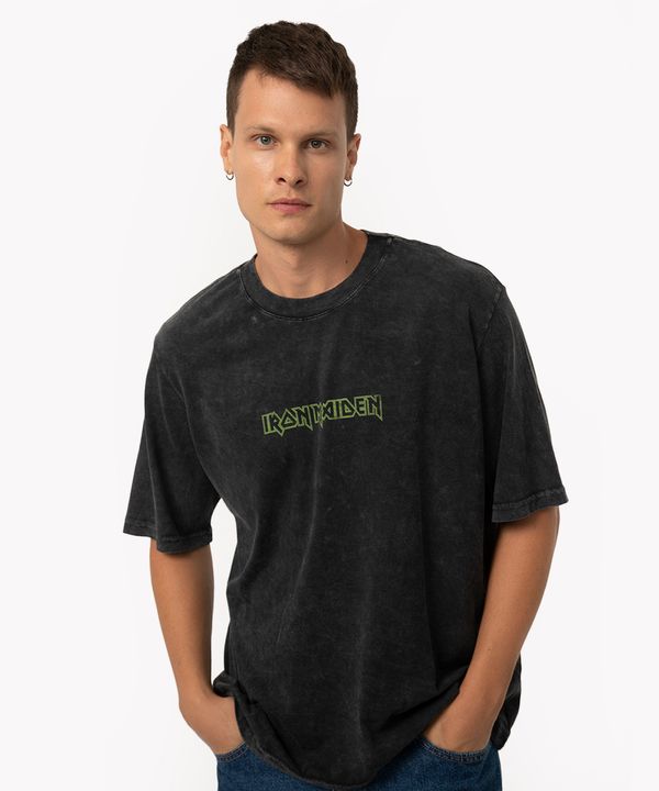 camiseta de algodão marmorizada iron maiden manga curta preta P
