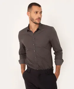 camisa slim manga longa geométrica cinza escuro P