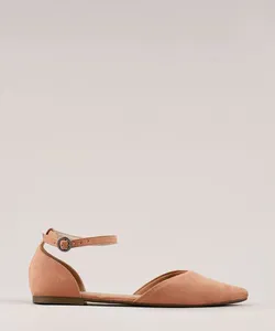 Sapatilha Feminina Via Uno Bico Fino Aberta em Suede Bege 38