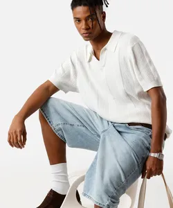 polo masculina de tricot texturizada off white GG