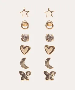 kit 6 pares de brinco pingentes variados dourado Único