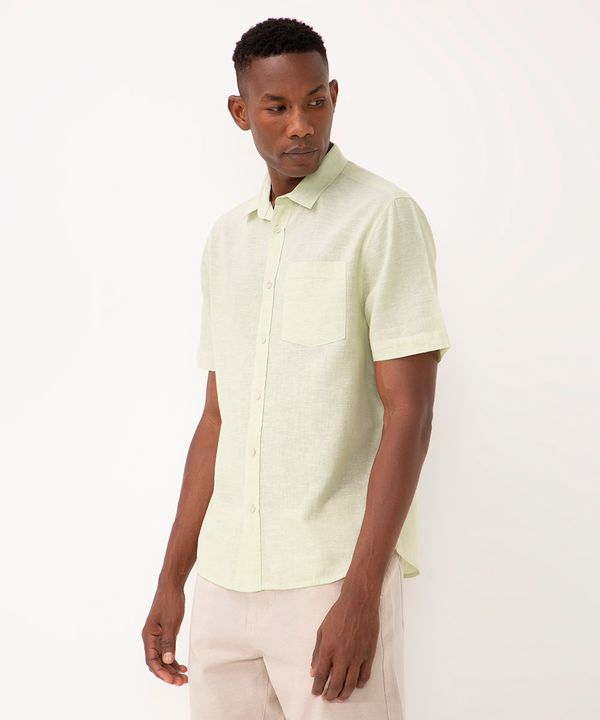 camisa de linho e algodão manga curta verde claro G