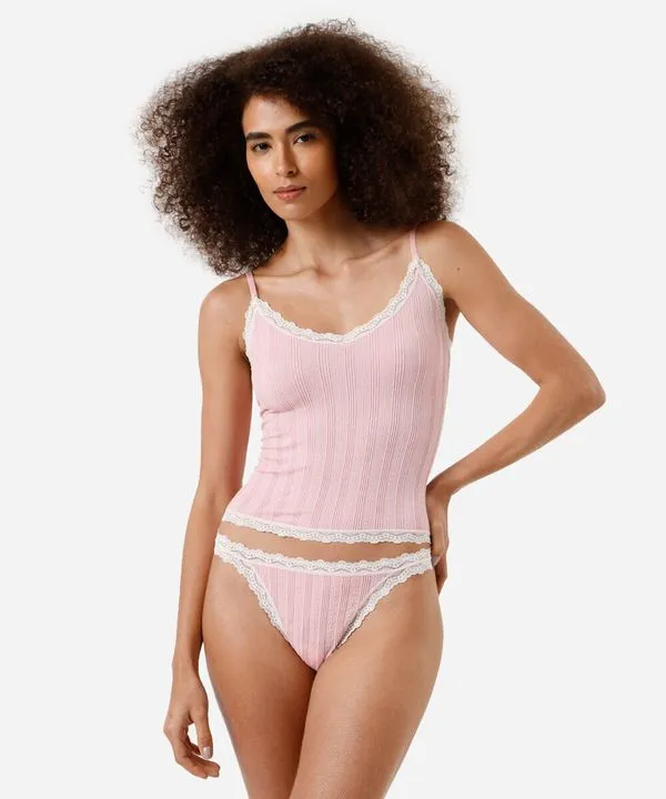 kit de regata e calcinha feminino com renda canelado rosa G
