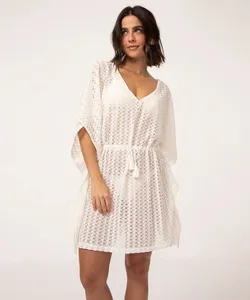 saída de praia kaftan curto de renda com amarração off white GG