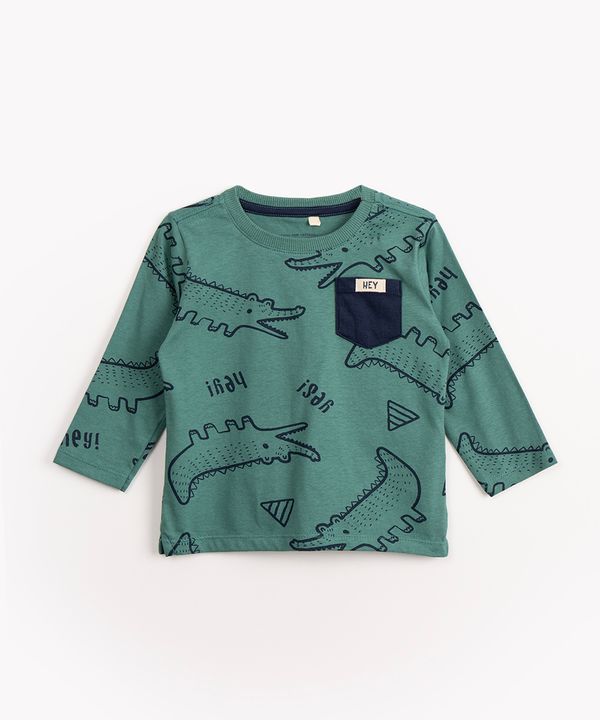 camiseta infantil de algodão jacaré manga longa com bolso verde 3