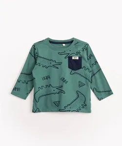 camiseta infantil de algodão jacaré manga longa com bolso verde 1