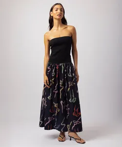 vestido midi feminino laços mindset lo de lui preto PP