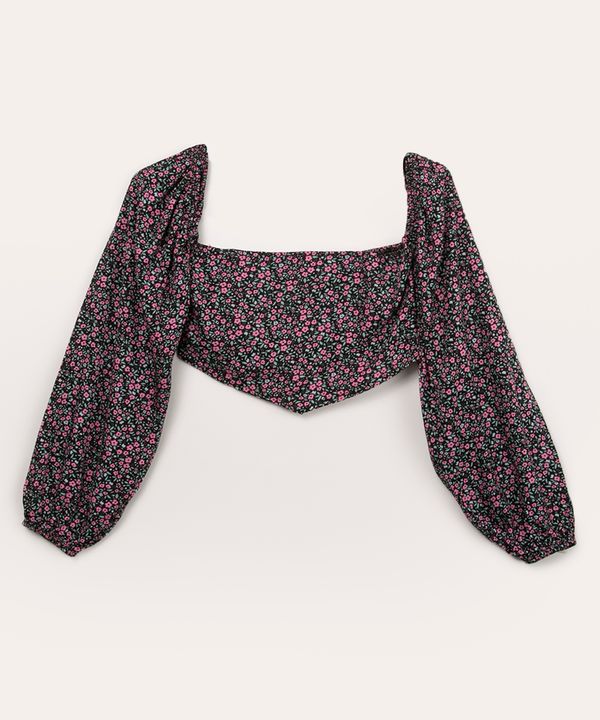 blusa juvenil cropped de viscose manga bufante multicor 14