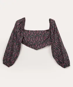 blusa juvenil cropped de viscose manga bufante multicor 10