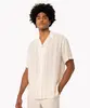 camisa texturizada com linho listrada manga curta bege M