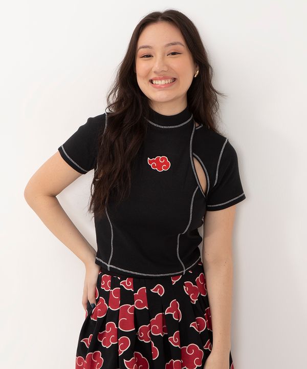 blusa juvenil canelada com recortes manga curta naruto preta 14