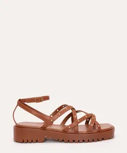 sandália flatform com tachas e ilhós oneself marrom 36