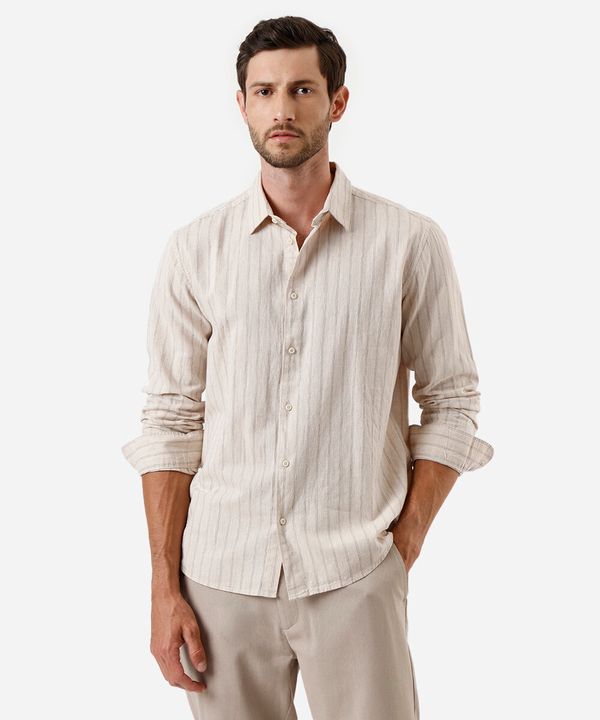 camisa masculina com linho listrada bege M