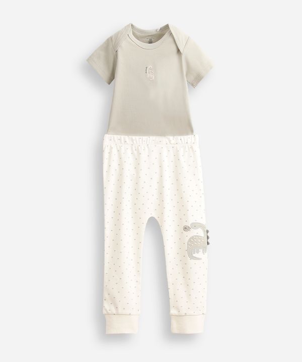 conjunto body e calça infantil algodão dinossauro verde 0-3
