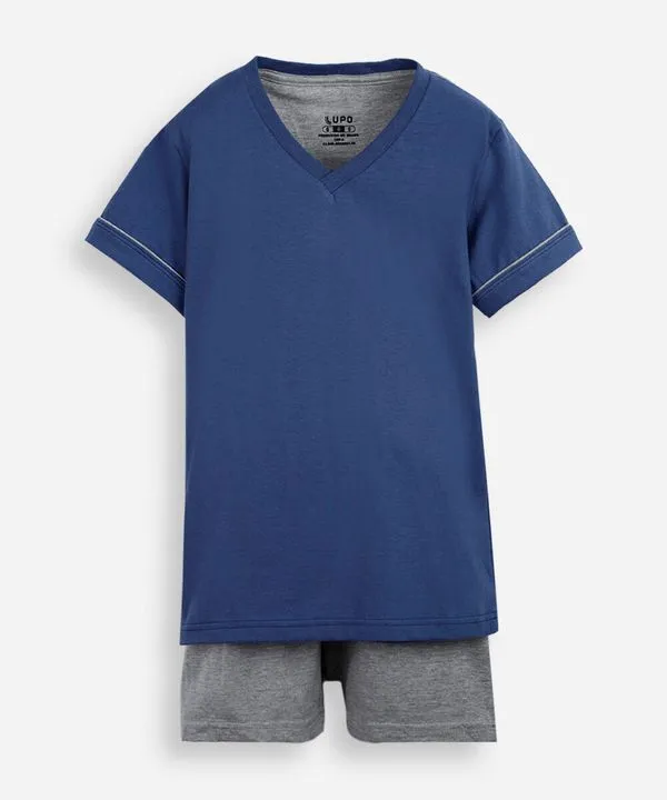 pijama curto infantil de algodão gola v lupo azul 10