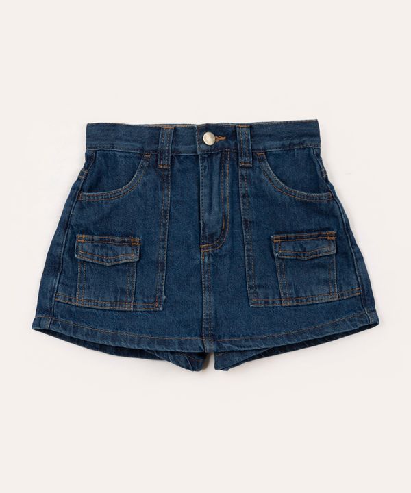 short saia infantil cargo com bolsos azul 12