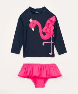 conjunto de praia infantil flamingo manga longa com proteção uv azul marinho 4