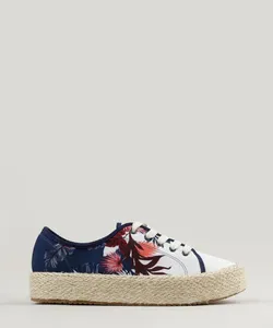 Tênis Feminino Beira Rio Flatform com Estampa Floral Kaki 39