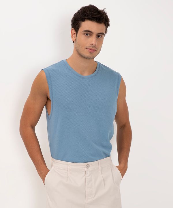 regata de tricot gola redonda azul PP