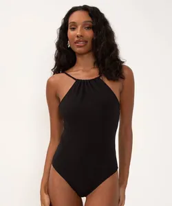 maiô halter neck texturizado com bojo removível e proteção uv preto PP