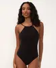 maiô halter neck texturizado com bojo removível e proteção uv preto P