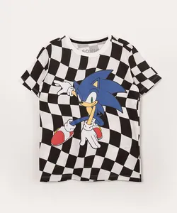 camiseta infantil quadriculada manga curta sonic off white 6