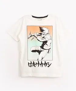camiseta infantil de algodão manga curta naruto off white 4