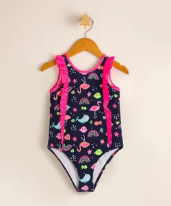Maiô Infantil Estampado Fundo do Mar com Babados e Proteção UV50+ Azul Marinho 2