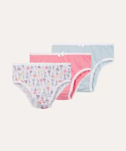 kit de 3 calcinhas de algodão infantil corações colorido M