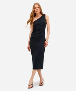 vestido ombro único feminino franzido preto GG