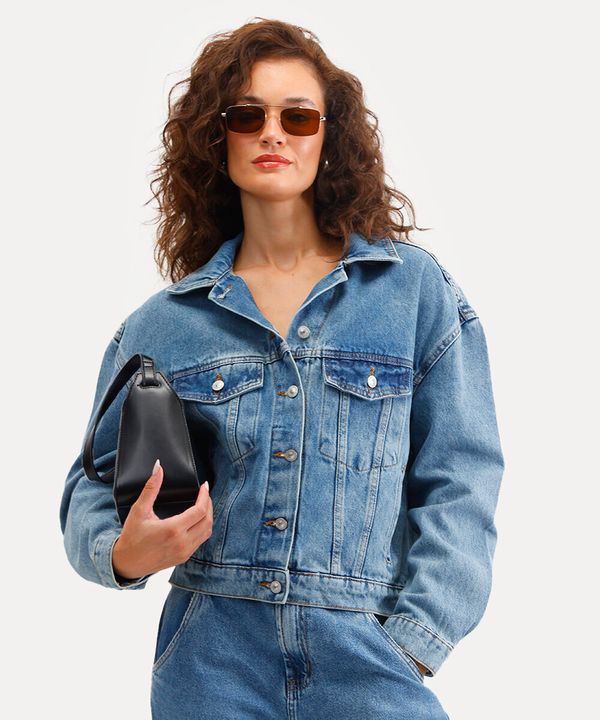 jaqueta jeans feminina azul M