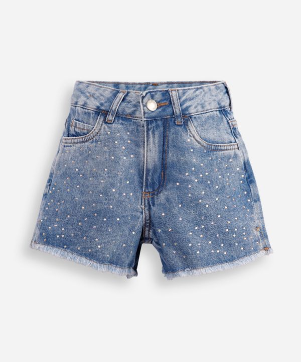 short mom jeans infantil com strass azul 10