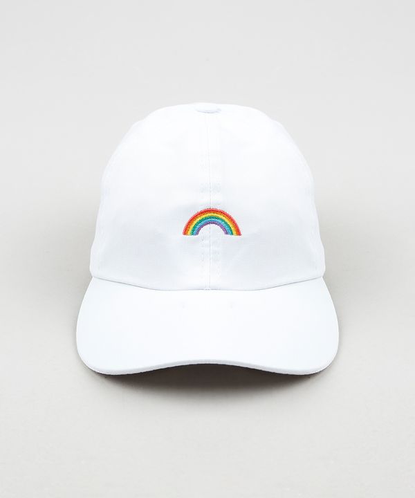 Boné Masculino Aba Curva com Bordado de Arco Íris Branco Único