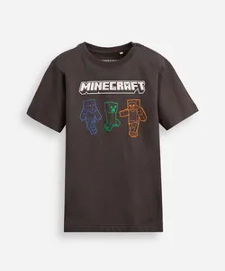 camiseta de algodão infantil manga curta minecraft cinza 10