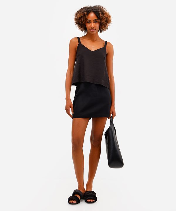 short saia feminino com linho cós elástico preto 34