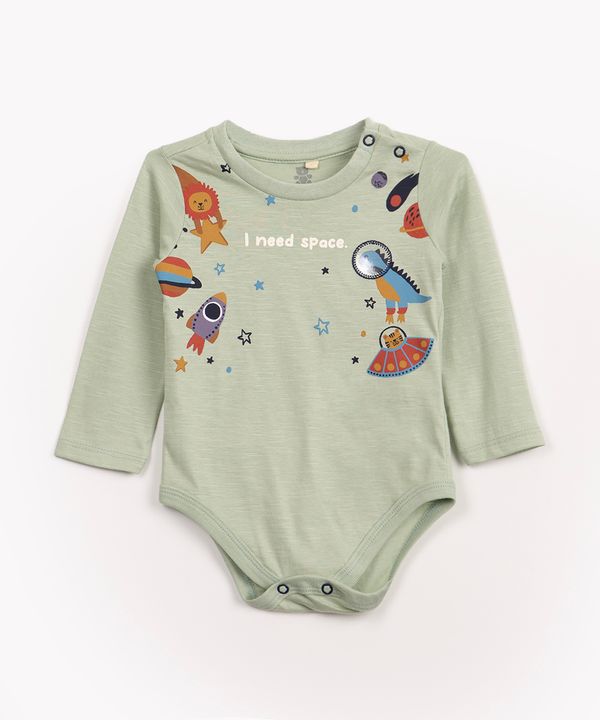 body infantil de algodão print espaço verde claro 6-9