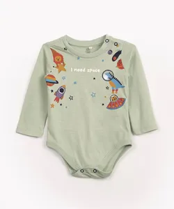 body infantil de algodão print espaço verde claro 9-12