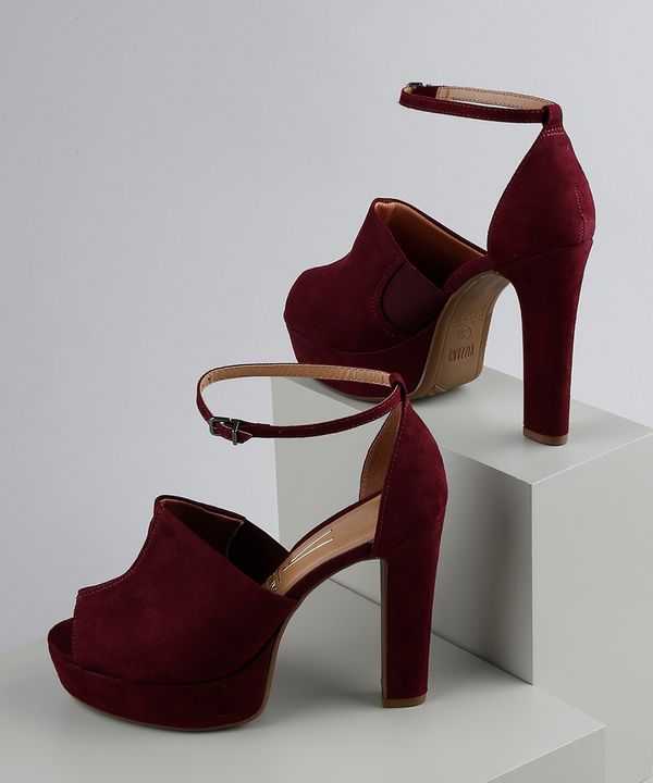 Sandália Feminina Vizzano em Suede Salto Alto Meia Pata Vinho 35