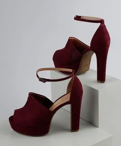 Sandália Feminina Vizzano em Suede Salto Alto Meia Pata Vinho 36